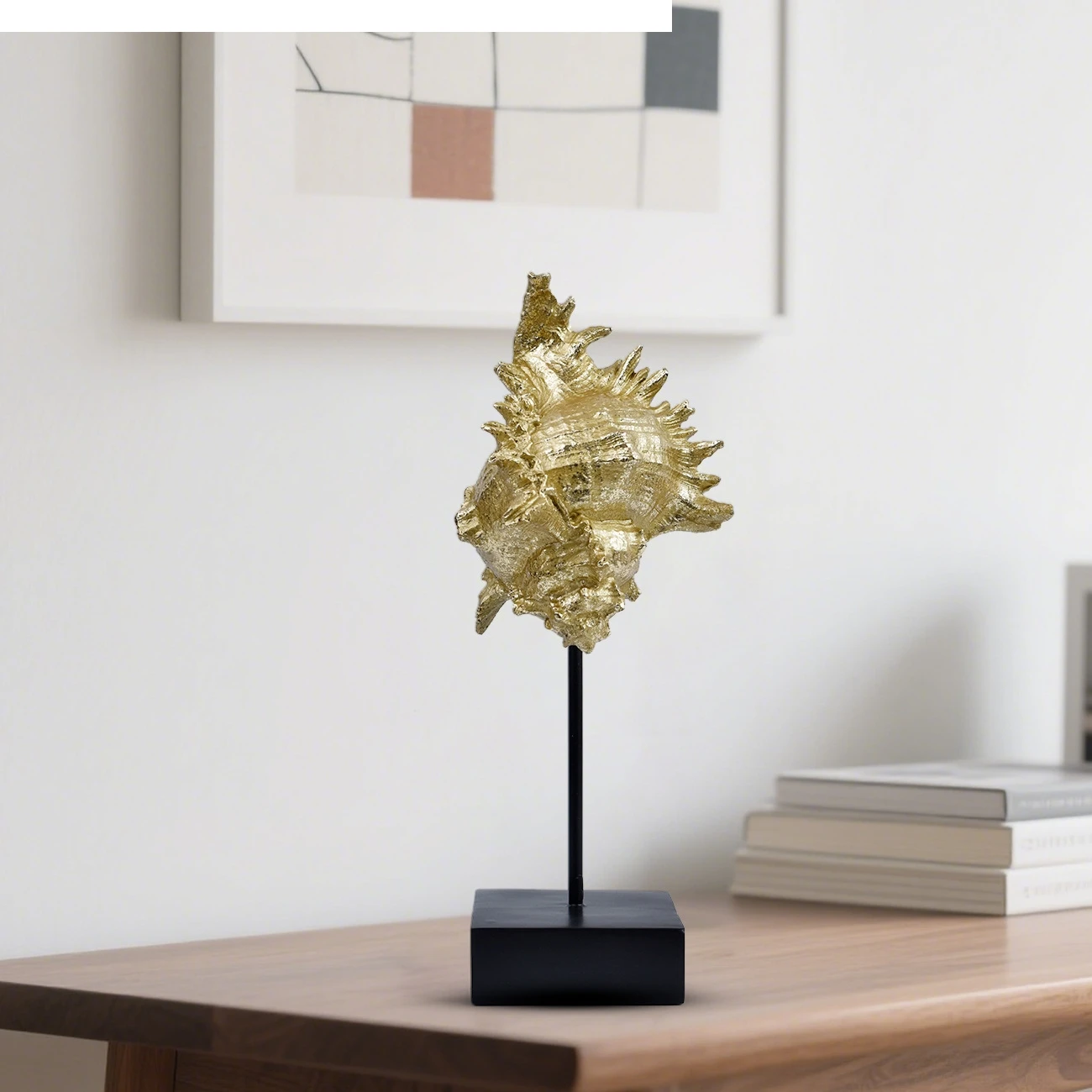 Resin Handicrafts Golden Conch Seahorse Marine Life Simulated Animal Sculptures Ocean Ornament Home Decoration Accessories