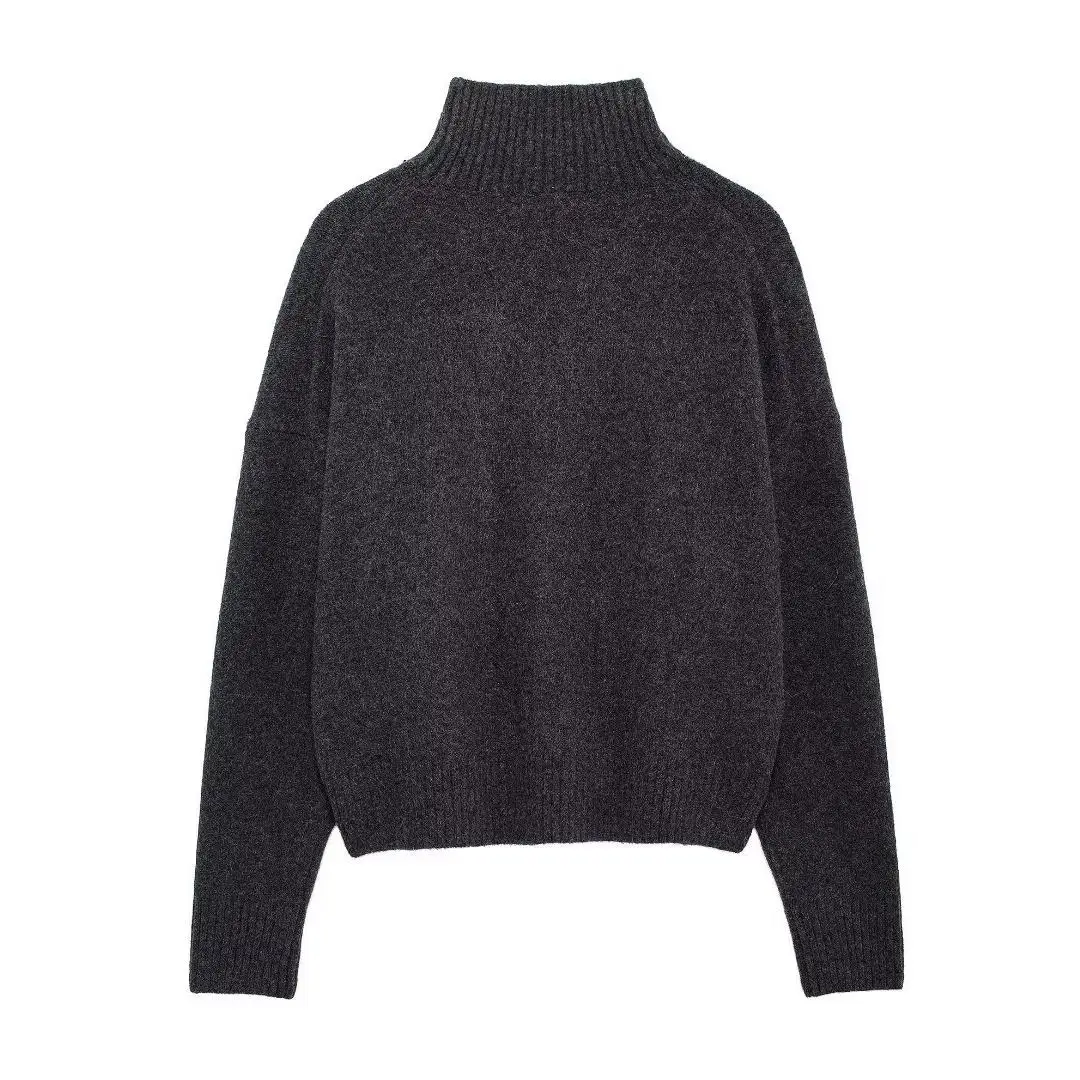 Miękki sweter z wysokim kołnierzem, dzianinowy, jednolity kolor, styl uliczny, jesień-zima, nowość, modny damski sweter z materiału przypominającego kamerę.