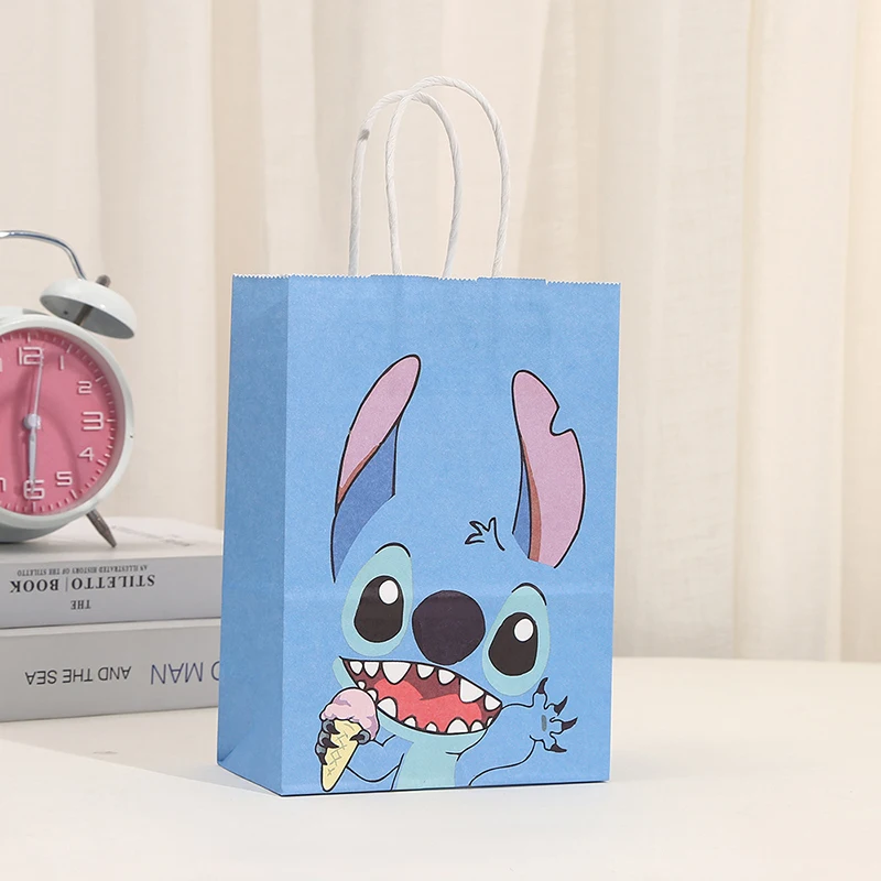 Disney Lilo & Stitch ถุงของขวัญของตกแต่งปาร์ตี้วันเกิดของขวัญขนมกระเป๋ามีที่จับกระดาษกระเป๋าใส่ของเด็กของขวัญของที่ระลึกอุปกรณ์ปาร์ตี้