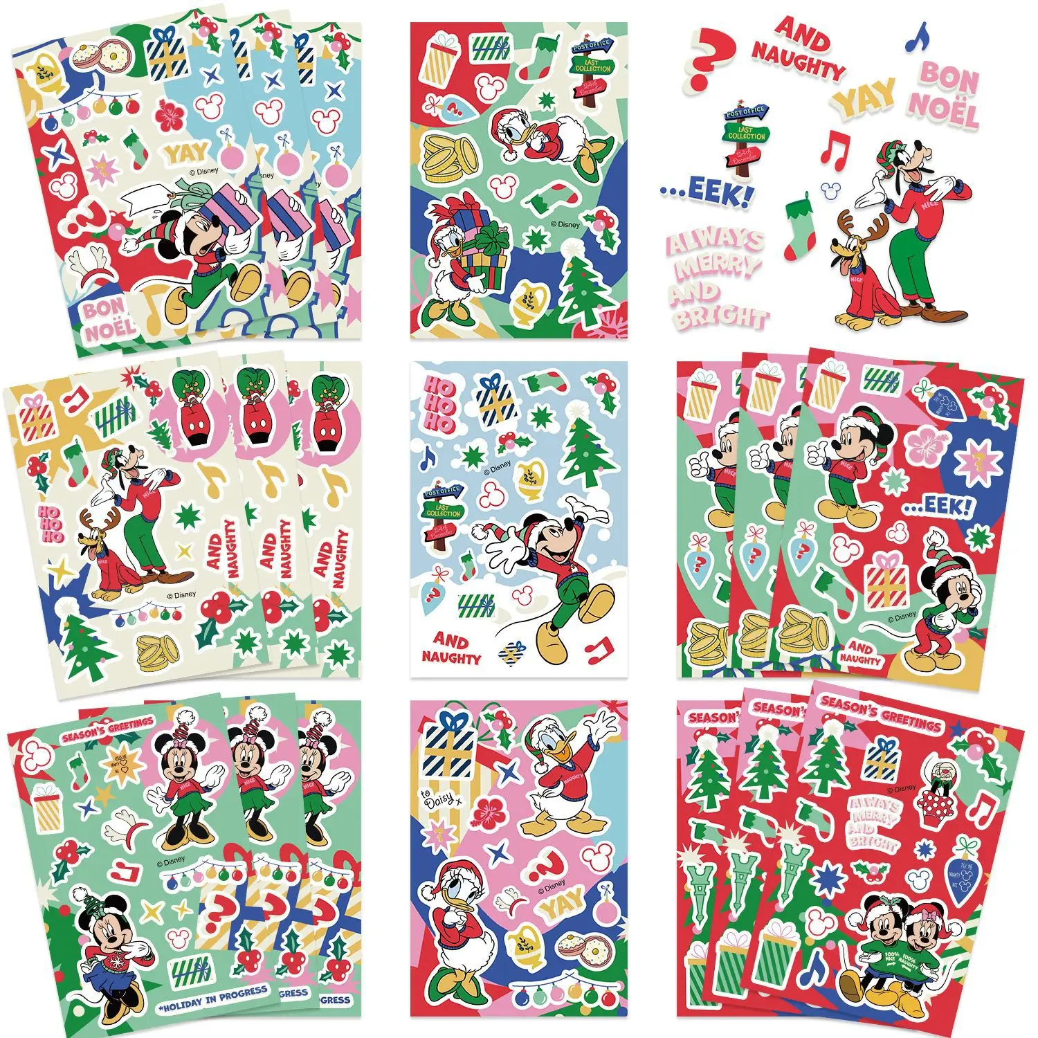 8 قطع من ملصقات ديزني ميكي وميني، مجمعة عيد الميلاد DIY، زينة العطلات، شارات كرتونية، هدايا عيد الميلاد والكريسماس #5