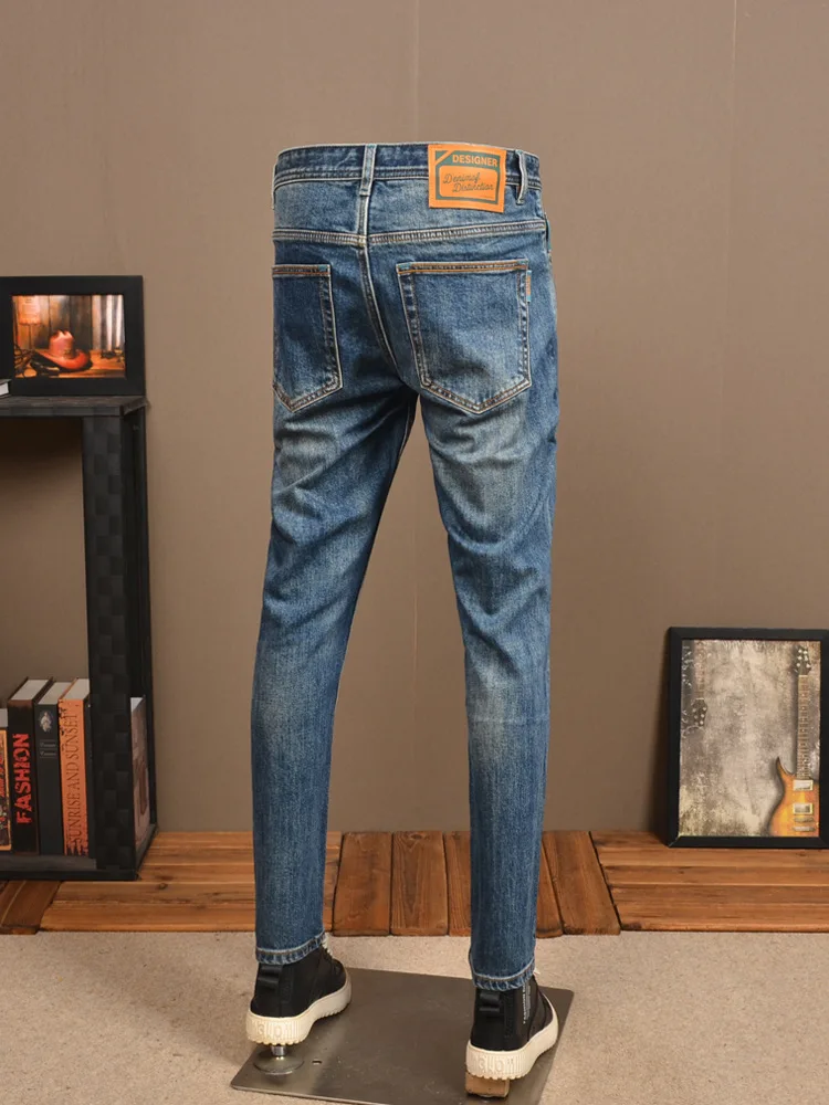 2024 Classic Men's Elastic Jeans Men's Office Business Trends Slim Washed Casual All-Matching Skinny Pants