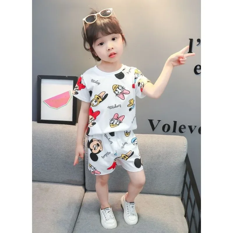 2024 New Summer Children Sports Set Western Mouse Cartoon Print 2-piece Set Short Sleeve T-Shirt Shorts Children Clothing