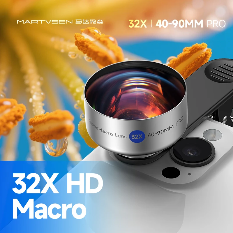 MARTVSEN 32X 5K HD Super Macro Lens Clip-on لهاتف iPhone Samsung Android، خذ قريب مذهل، اختيار احترافي للتصوير الفوتوغرافي