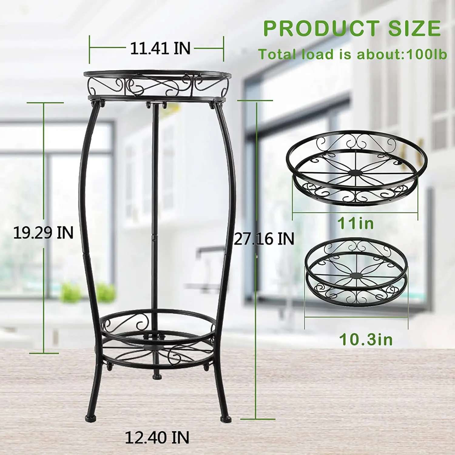 Plant Bracket Indoor Outdoor 2-layer Flower Pot Bracket Heavy-duty Plant Rack Shelf Rust Proof Iron Multi Plants Circular Stand