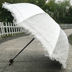 Sunshade Women Lace Umbrella Double Layer Three-fold Windproof Female Princess Parasol Cute Sunscreen Anti UV Wedding Paraguas