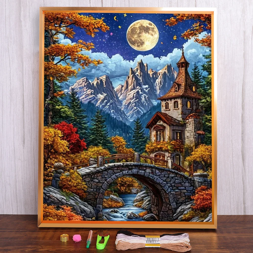 

Landscape Moon Night Printed 11CT Cross Stitch Patterns Embroidery Craft Painting Handicraft Handmade Home Decor Magic Sales