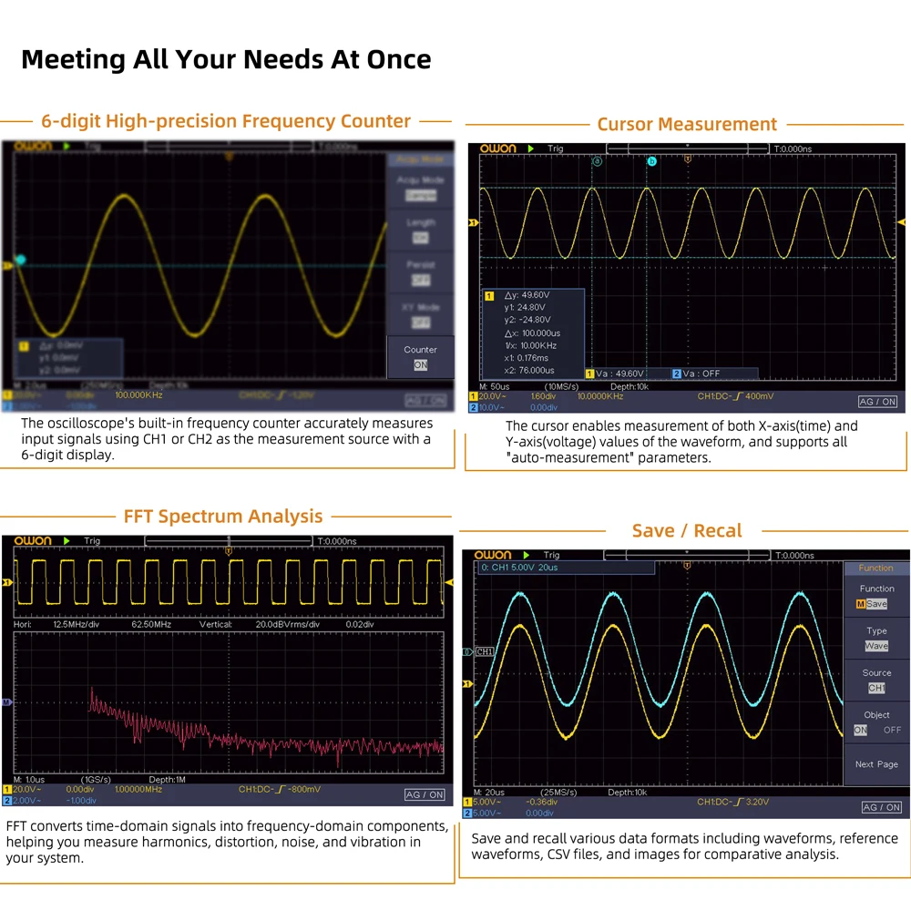 Owon SDS200 Series Professional Digital Oscilloscope 100-200MHZ Bandwidth 2 Channel 25MHz Arbitrary Waveform Signal Generator