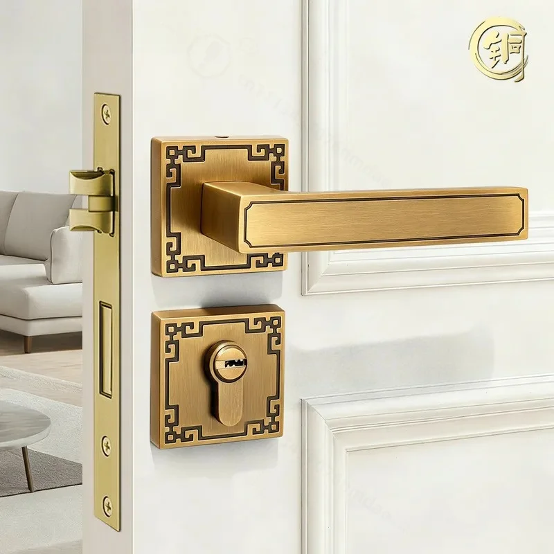 New Silent Double Door Lock Light Luxury Split Indoor Meeting Room Office Solid Brass Door Lock