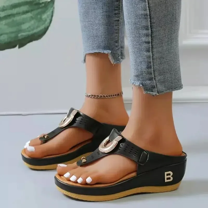 Sandalias de verano para mujer, sandalias de cuña con plataforma de talla grande, zapatillas antideslizantes, chanclas con punta abierta, zapatos de