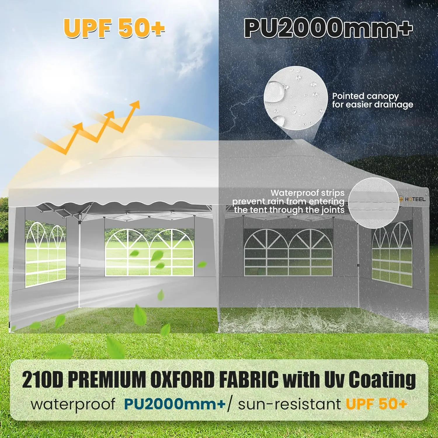 HOTEEL 10×20 Pop Up Canopy with 6 Sidewalls, UV 51+ and Waterproof Canopy Tent, Thickened Frame, Large Space Easy Pop Up Canopy,