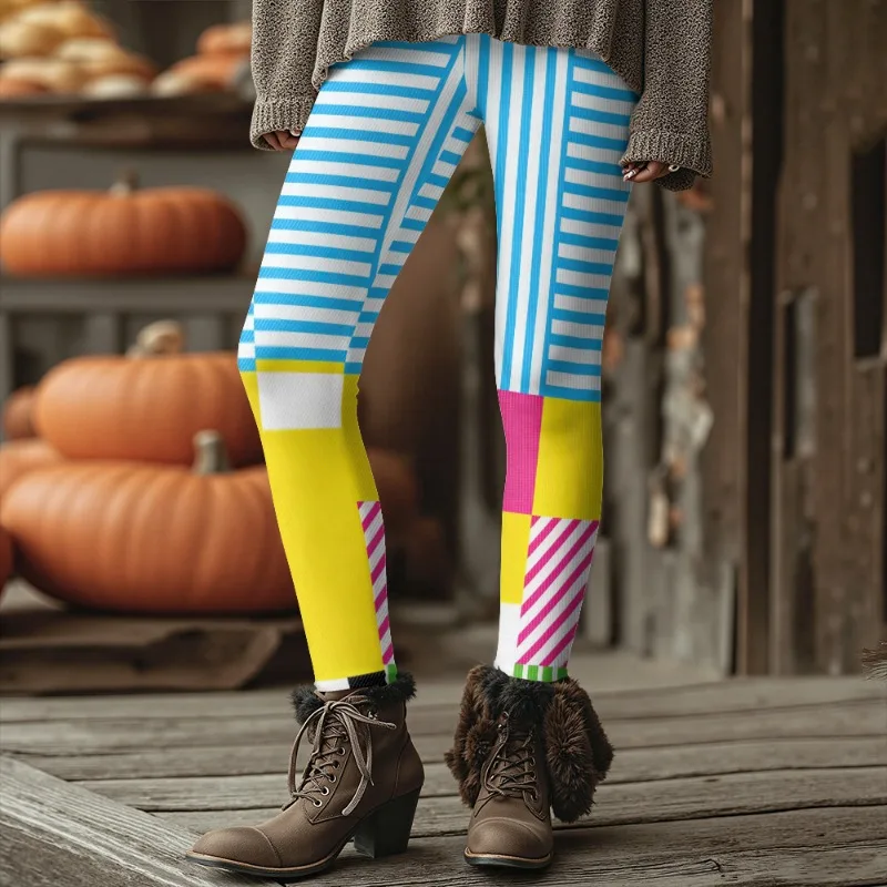 غير تقليدي Y2K طماق هندسية للنساء لينة بسط الشارع الشهير كتلة اللون الجوارب الشتوية السميكة لارتداء مع منصة الأحذية