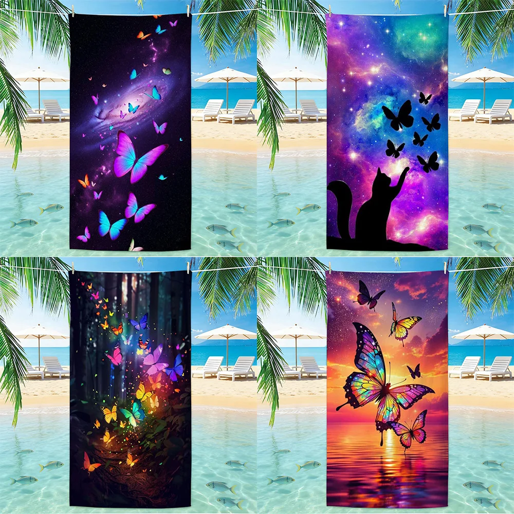 Ultra Fine Fiber Butterfly Flower Printed Beach Towel Must-have Multifunctional Beach Towel for Sports and Swimming Beach Towel