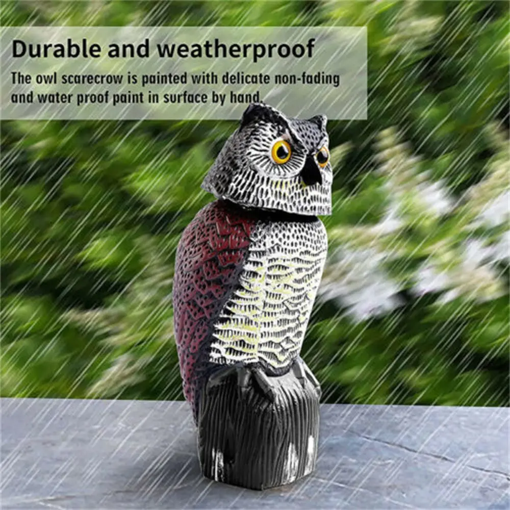 Realistic Nighthawk Sculpture Birds Repellent With Rotating Head Fake Owl Decoy Outdoor Bird Deterrent Pest Control