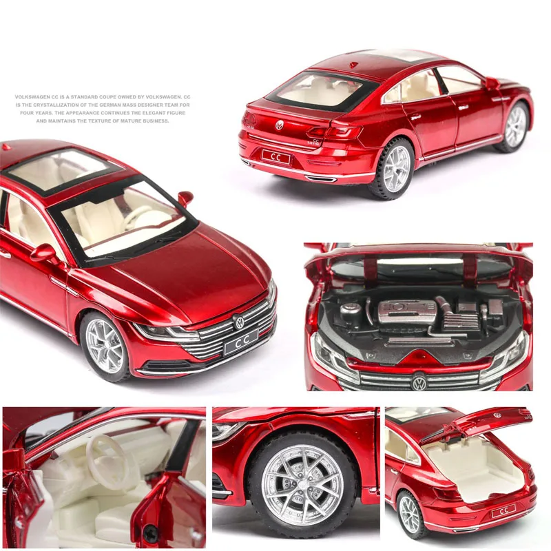 1:32 CC VW Volkswagen CC Diecast مقياس معدني سيارات لعبة نماذج 6 أبواب قابلة للفتح نموذج الصوت والضوء التراجع SUV لعب للأطفال