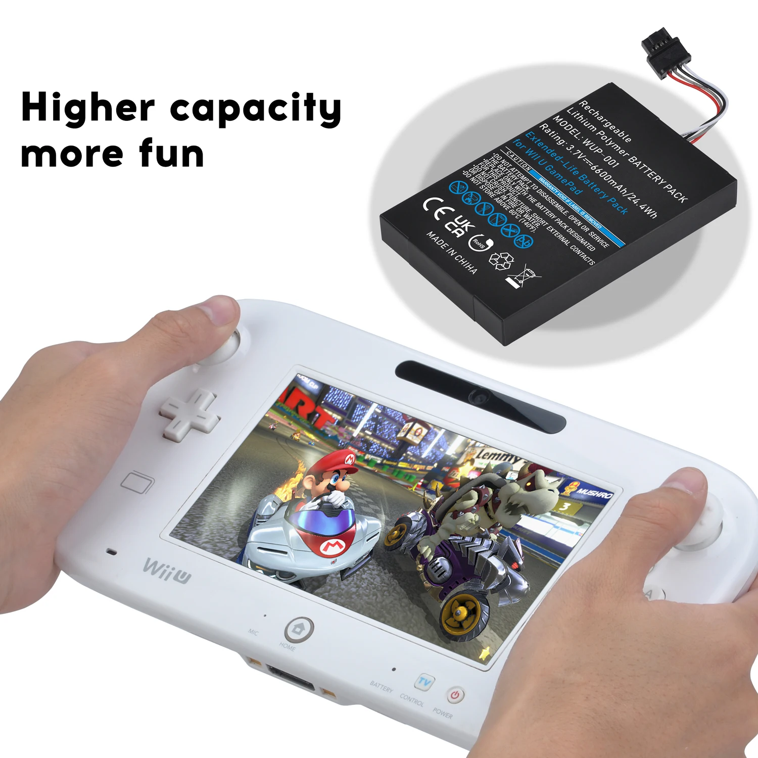 닌텐도 Wii U 게임 패드 충전식 오래 지속되는 배터리 용 6600mAh 대용량 배터리, 죽은 전력 문제 수정