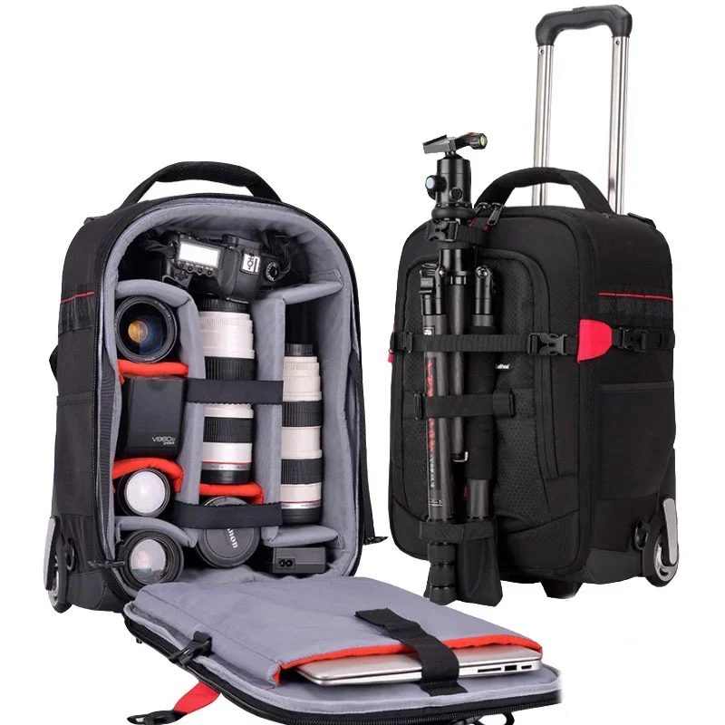 New Shoulder Travel Bags Photography Backpack Professional Camera Bag Shockproof Suitcase on Wheels Men Cabin Trolley Luggage