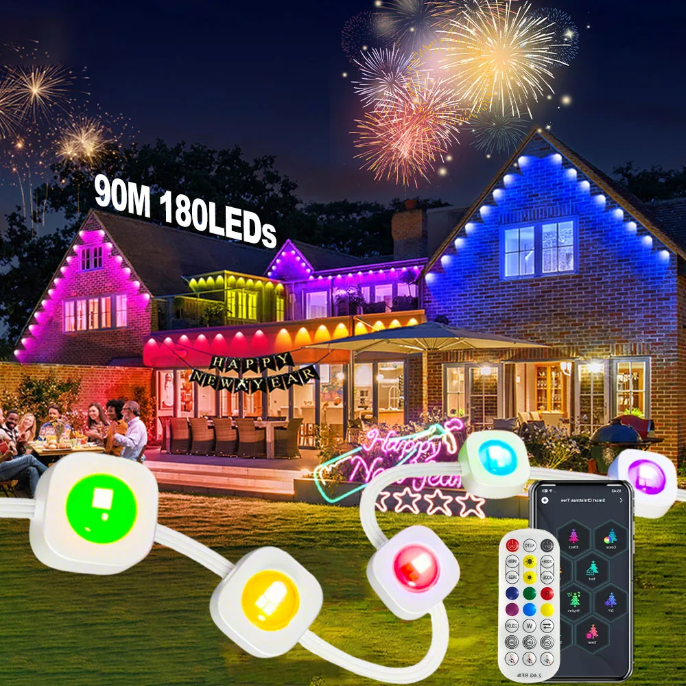 2025 هدية عيد الميلاد 90 متر/300 قدم أضواء خارجية دائمة ، أضواء الطنف RGB الذكية مع التحكم عن بعد في التطبيق لزينة عيد الميلاد في الهواء الطلق #1