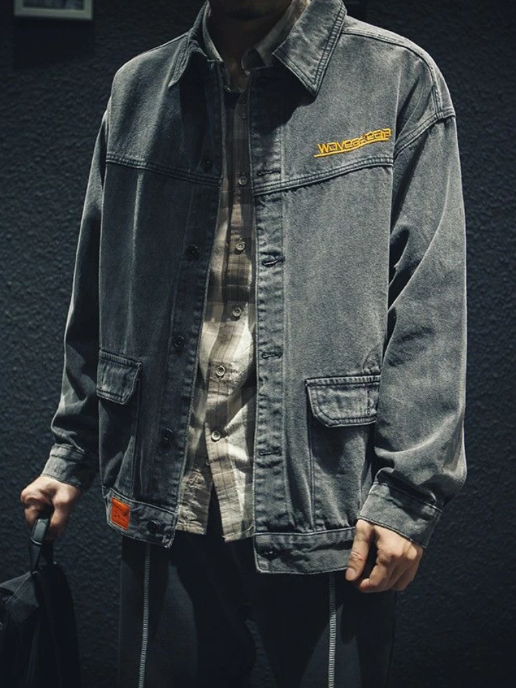 

Осенние джинсовые куртки на пуговицах, мужское ковбойское пальто по низкой цене для мужчин, повседневная одежда, быстрая доставка, потертый размер L, брендовая рок-йо2k, мужская одежда