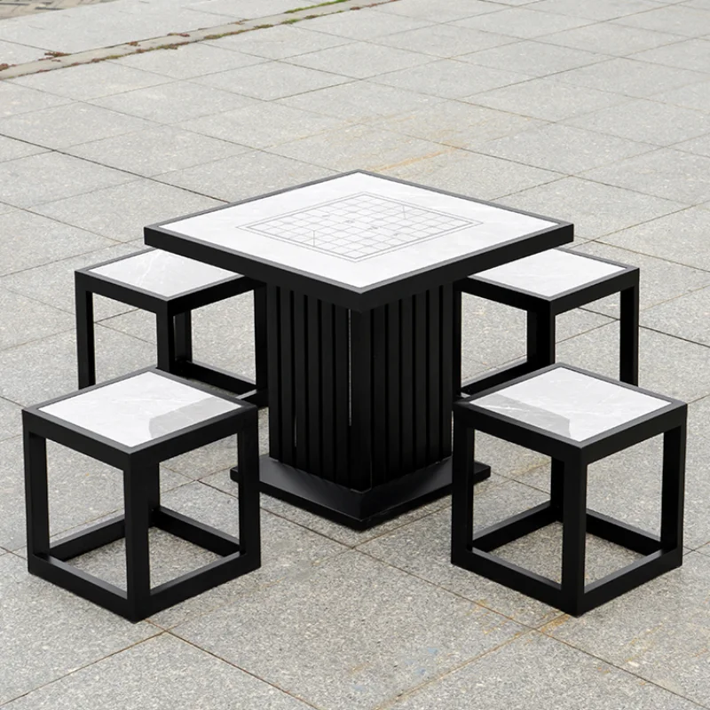 

Outdoor preservative wood plate public places leisure and entertainment chess enclosure outdoor one table and four chairs