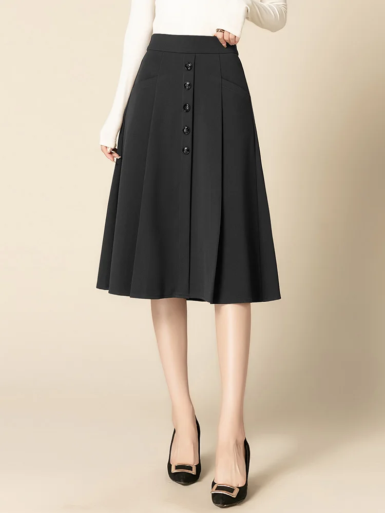 

ZUZK осенне-зимняя однотонная юбка для костюма, женская новая эластичная юбка с высокой талией и карманами, простая элегантная офисная женская юбка, закрывающая промежность, юбка