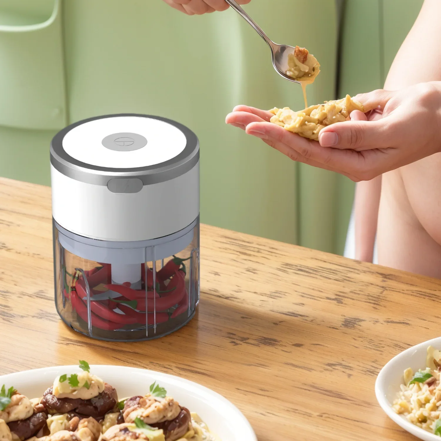 مفرمة ثوم صغيرة 250 مل، محضر طعام محمول، مفرمة لحم لاسلكية، كسارة متعددة الأغراض للخضروات والثوم والزنجبيل،