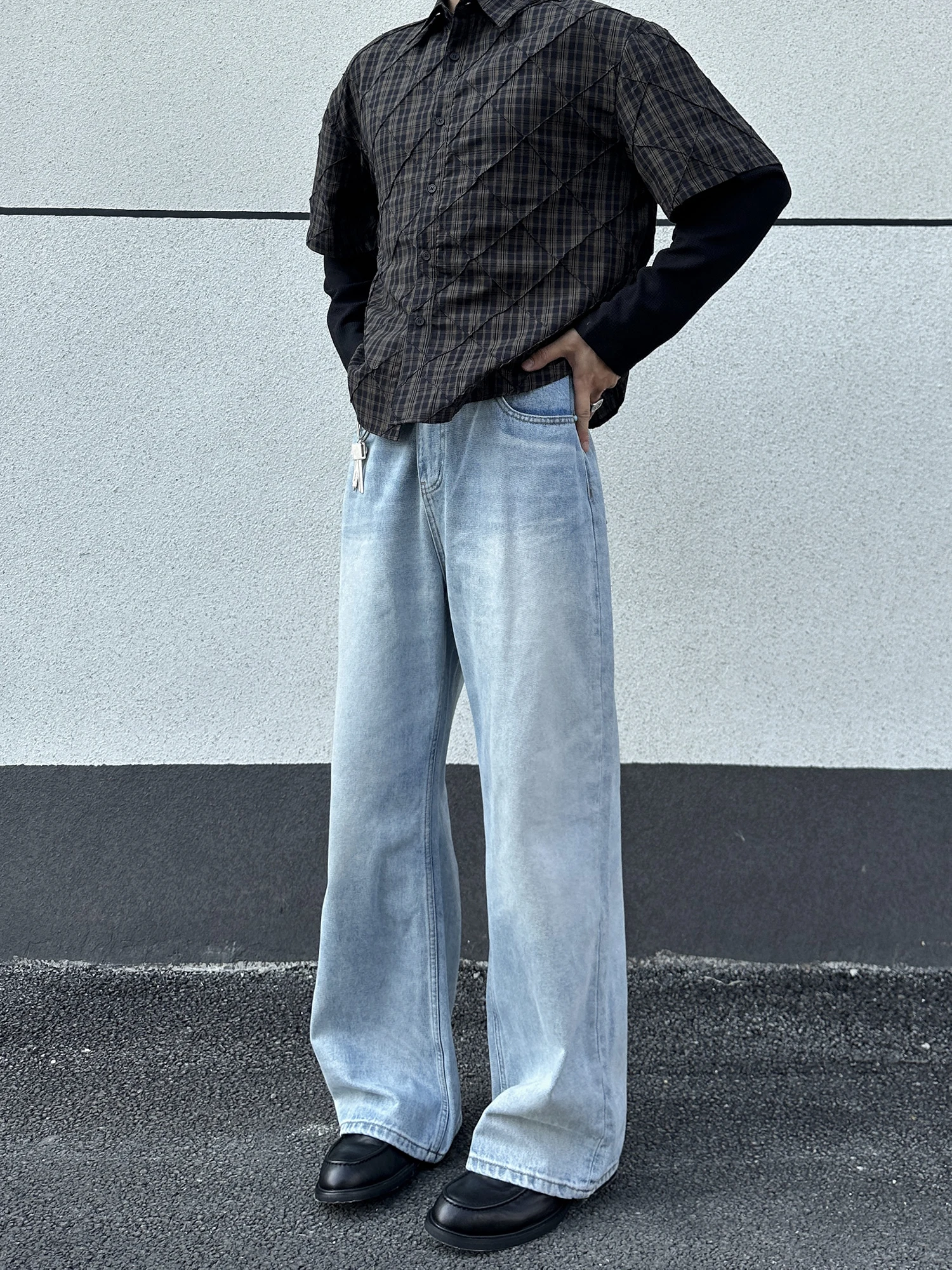 

Американские ретро-джинсы прямого кроя цвета ледяной синевы для мужчин, износостойкие, повседневные, молодежные, модные, свободного кроя