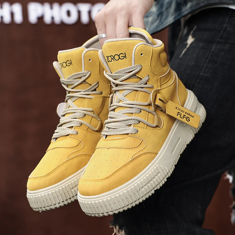 

Street Style Skateboard Shoes For Men Hip hop Sneakers High Top Platform Men's Designer Sneakers Trendy Yellow Man Sports Shoes