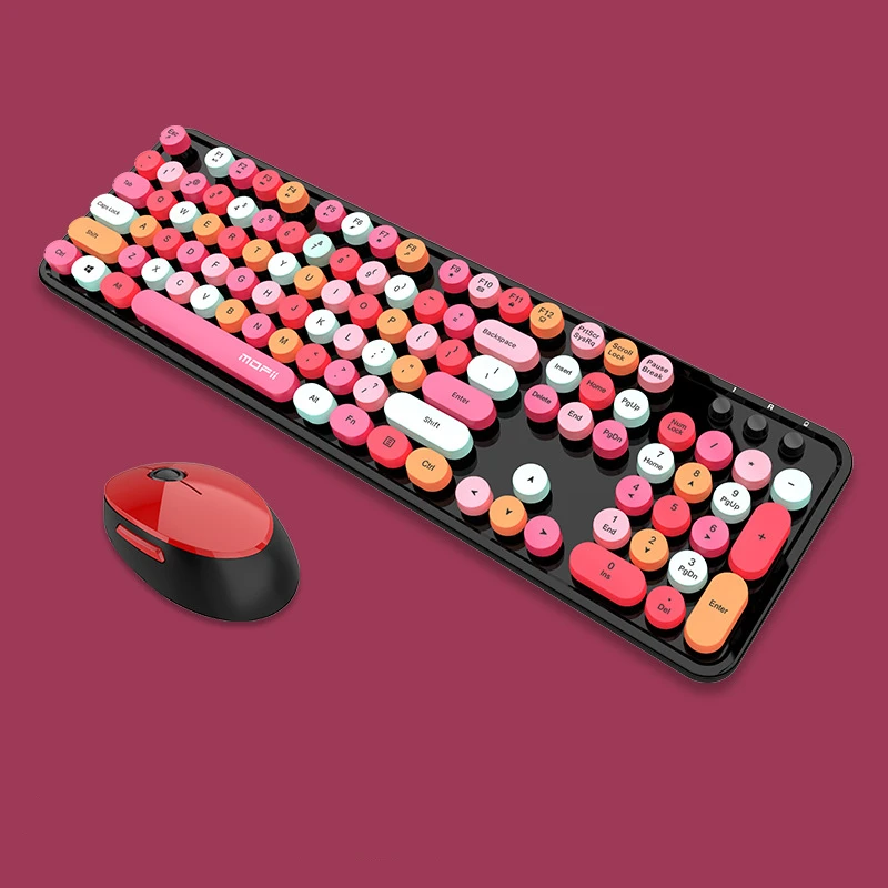 Imagem -06 - Teclado sem Fio Mouse Kit Presente 104 Chaves Punk Redondo Cor Misturada Keycap Bonito Rosa Azul Verde Vermelho Preto Branco para Computador Portátil 2.4g