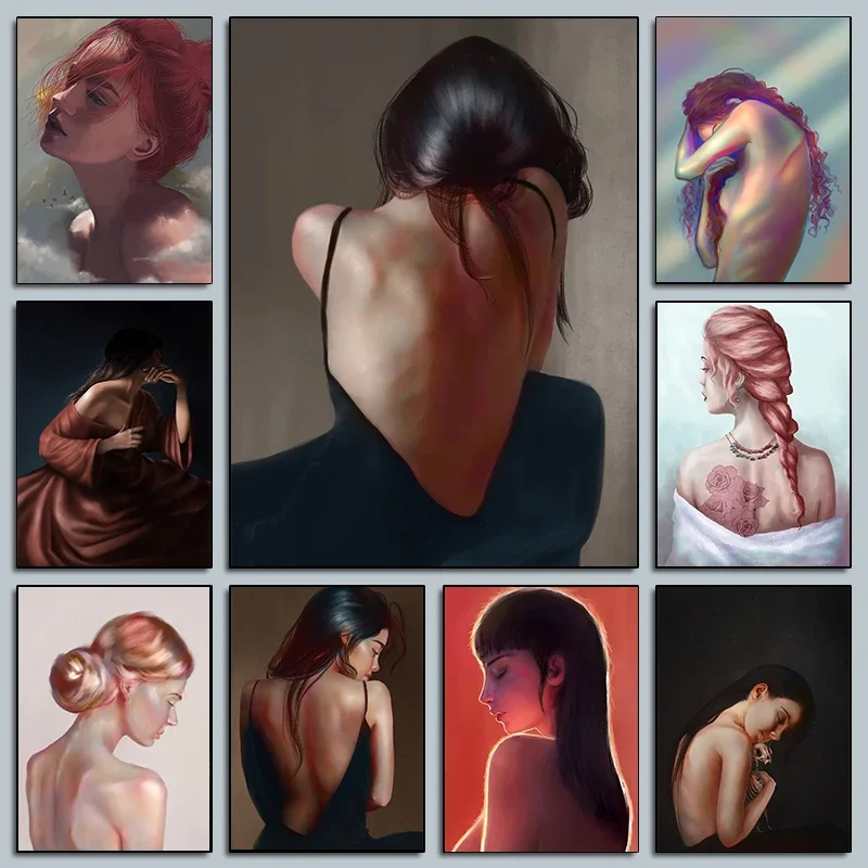 مثير امرأة جميلة عودة صورة الملصقات الجسم الحديثة بساطتها يطبع حائط لوح رسم صورة فنية غرفة المعيشة المنزلي دي #1