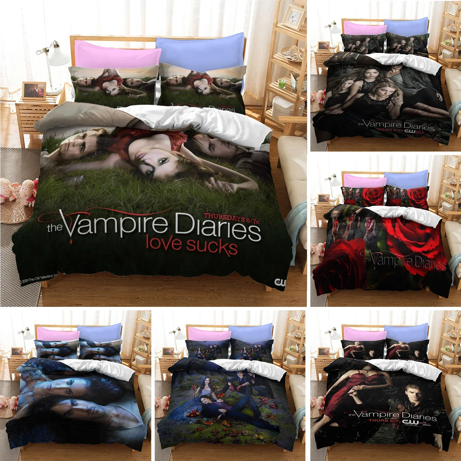 3D Printed The Vampire Diaries Bedding Set Pillowcase Duvet Cover Double Twin Full Queen King Adult Kids Bedclothes Quilt Cover