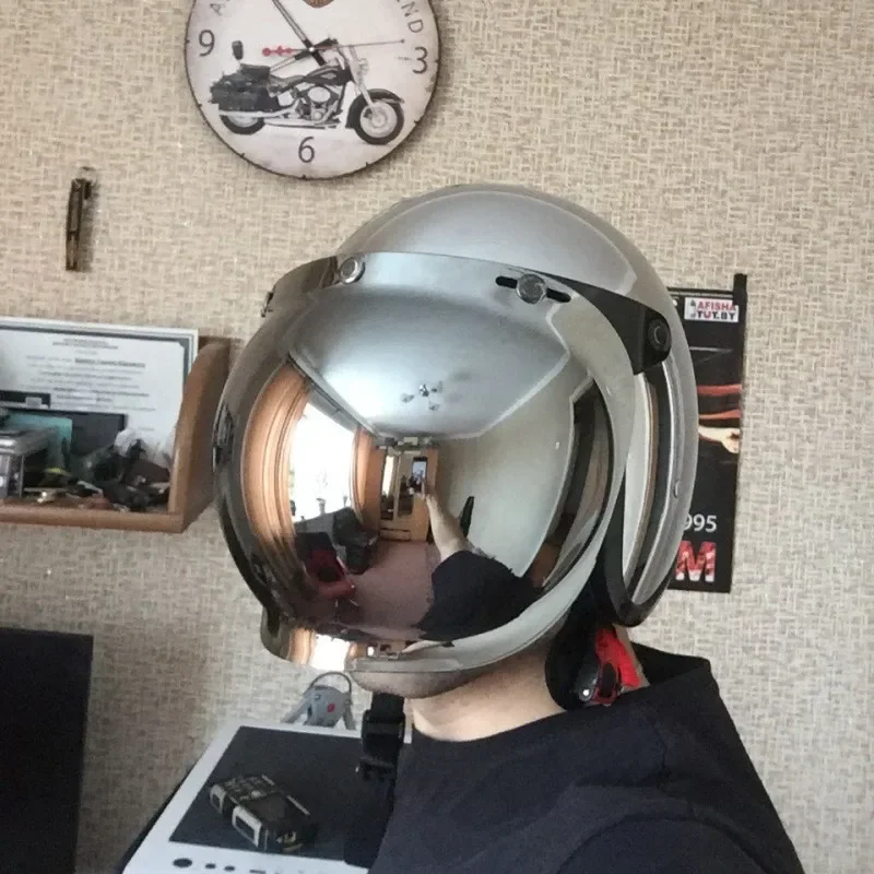 Casque De Moto Vintage argent chromé Jet Capacetes De Motociclista pour café Racer miroir CE DOT approuvé