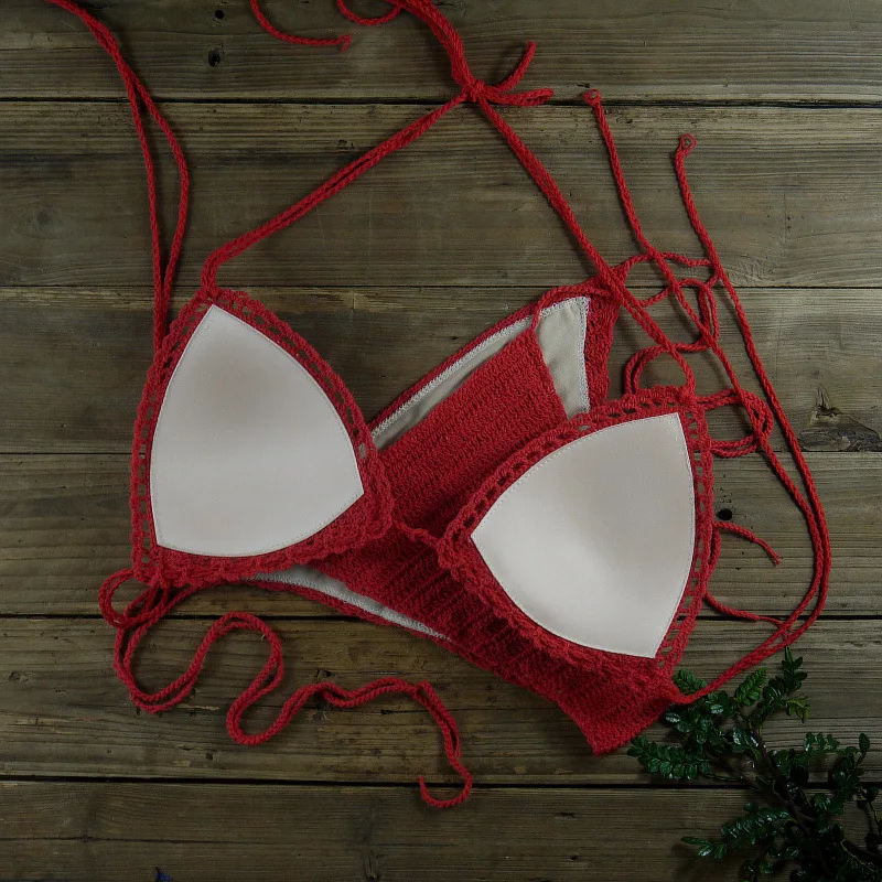 New Summer Women Crochet Bikini Set Boho Chic Two-Piece Swimwear Lace Up Bandage Bikini Bra Sexy Thongs Panties Womens Clothings