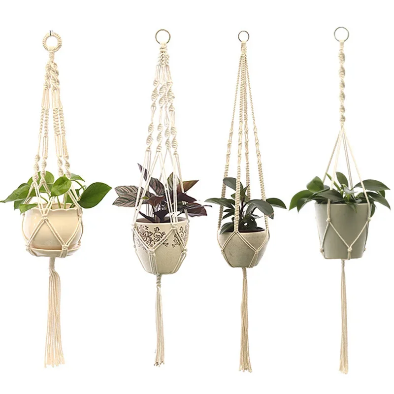 4er panier suspendu en macramé, corde de coton panier suspendu pot de