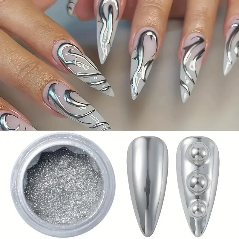 3-teiliges Nagelglitzerpulver-Set, holografischer Gold-Silber-Chrom-Staub mit Aurora-Spiegeleffekt, DIY-Nagelkunst-Dekoration