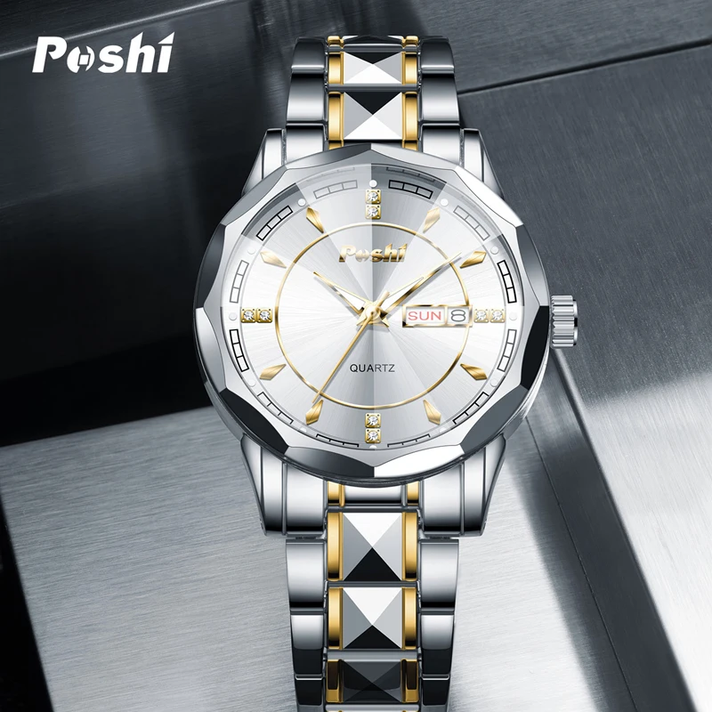 POSHI 983 Fashion Men\'s Wristwatch Business Quartz Watch Original Brand With Date Week Luxury Watches Life Waterproof