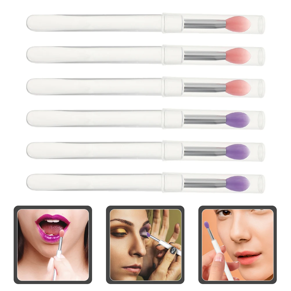 6 uds cepillo de silicona máscara de labios con tapa paleta cubre aplicador de maquillaje en barra para labios