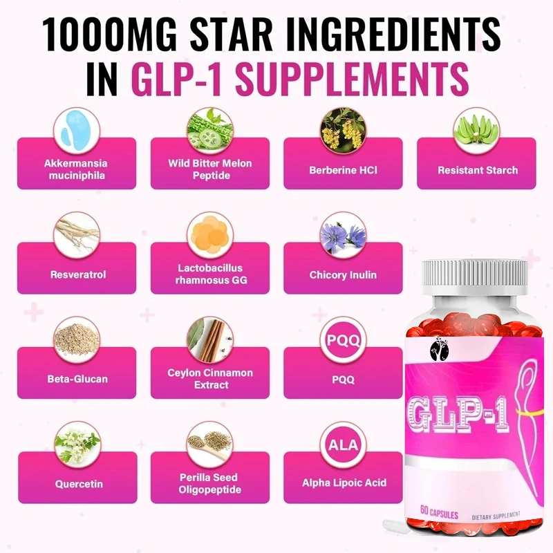 GLP-1 Probiotics، يحتوي على بروبيوتيك Akmansia، GLP1 طبيعي للمناعة والهضم والأمعاء -60 كبسولة