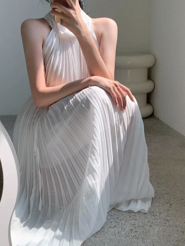 Vaion Sle Damen Dr Plissee Langer Rock Design Gürtel Taille Schlankmachendes Midi Dr Sommer Dünnes A-Linien-Kleid ohne Sve