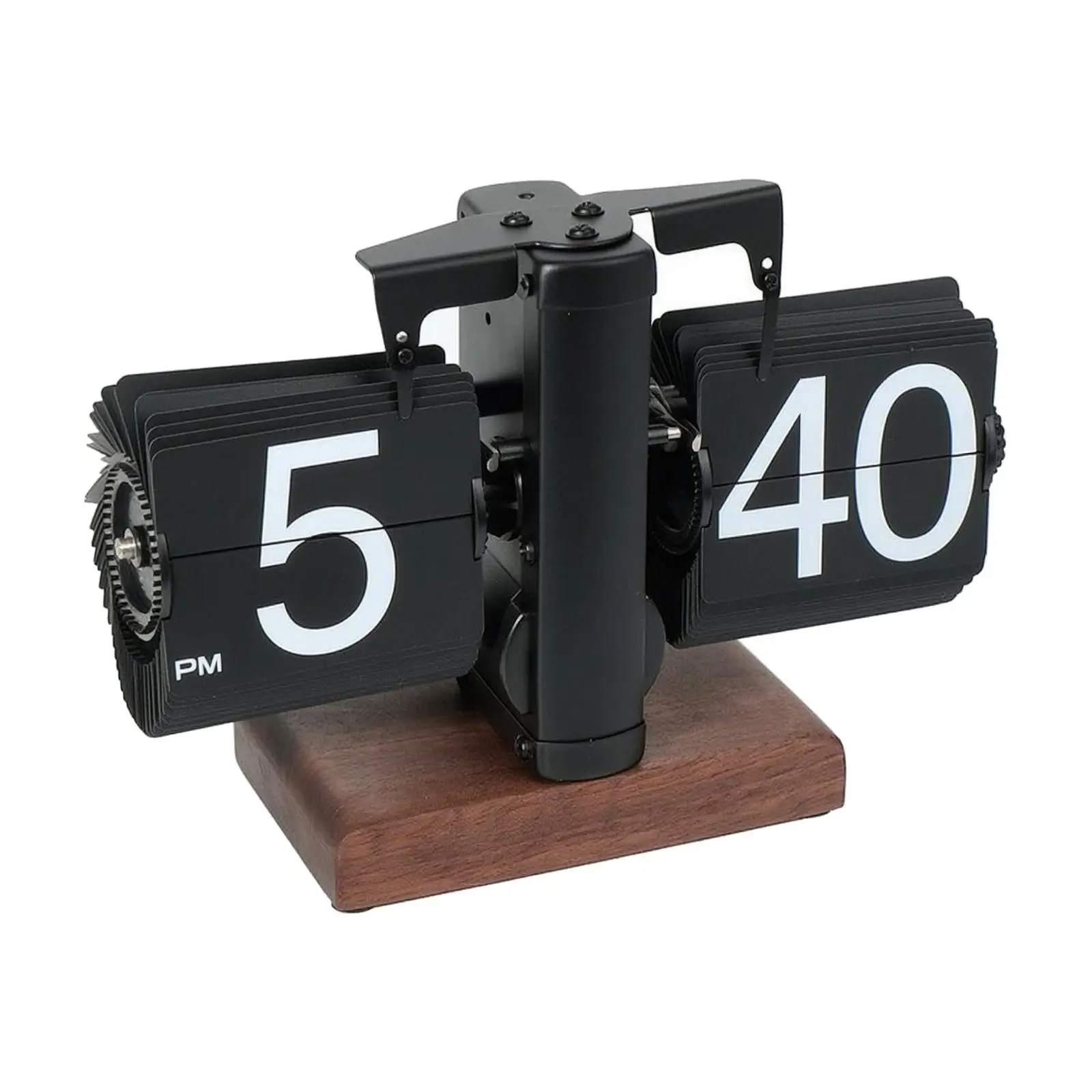 Compact Desktop Flip Clock Easy to Read Flip Clock with Wooden Base Accurate Low