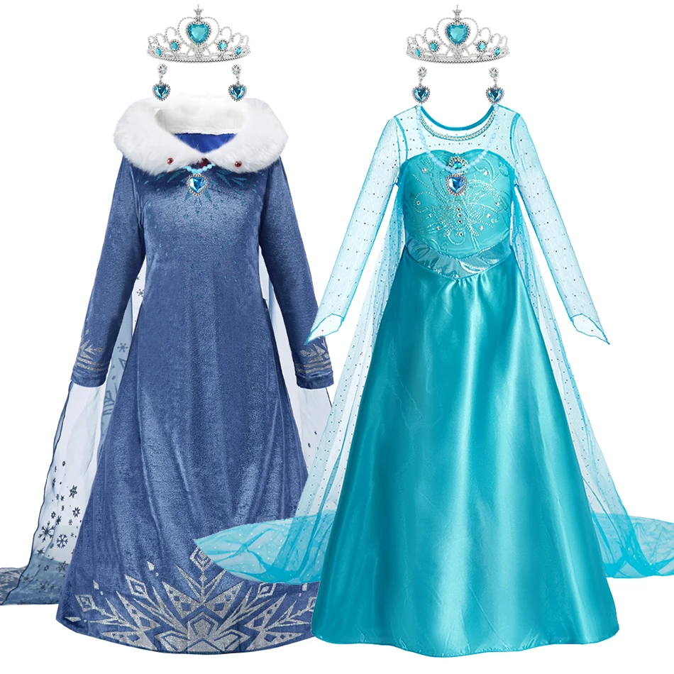 Girls Cosplay Dress Kids Snow Queen Performance Floral Costume Children Princess Wedding Long Sleeve Disguise Party Clothes 2024