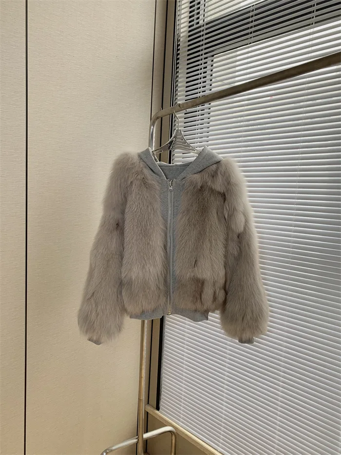 New Hooded Two-sided Fox Fur Hoodie Short Fur Coat Lady