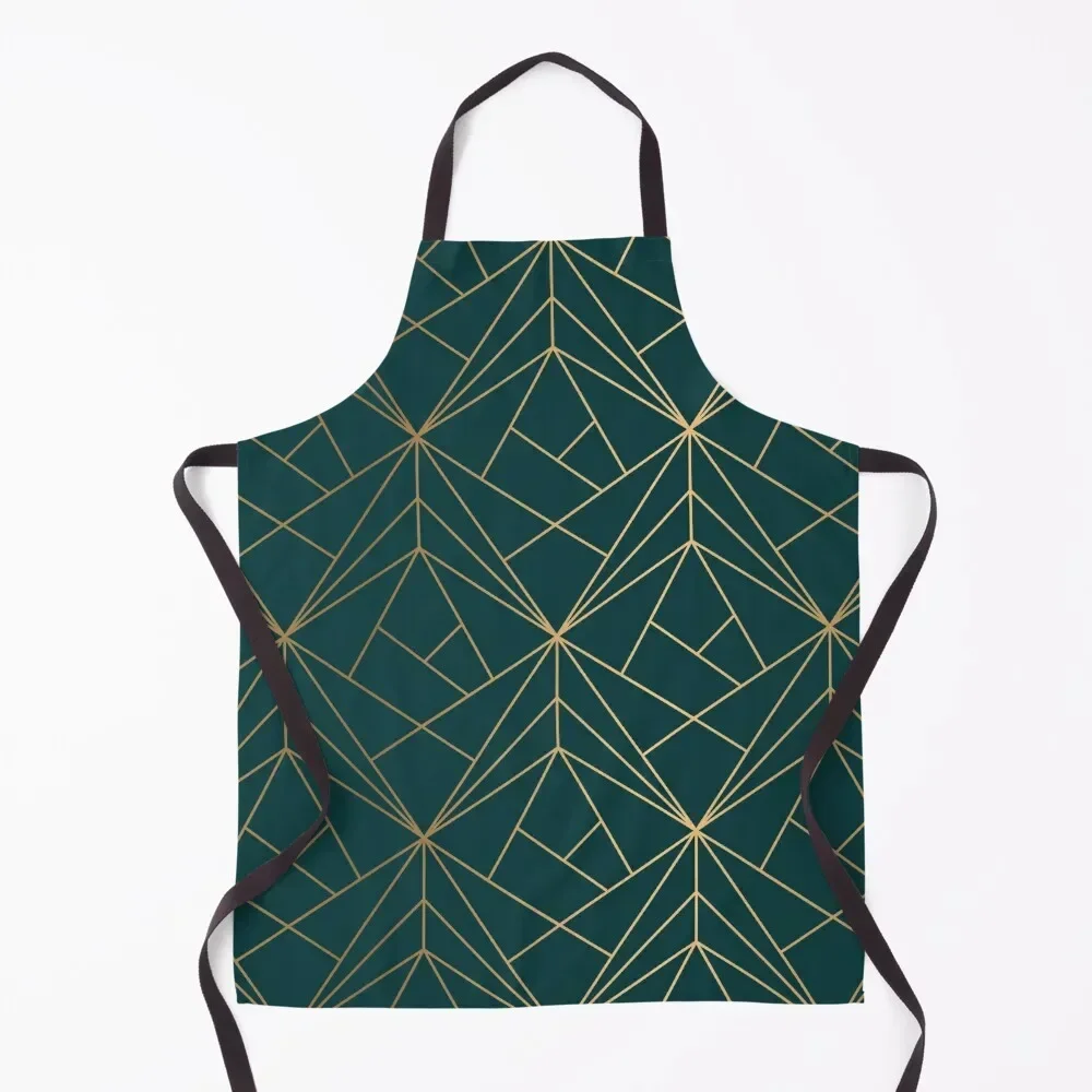 Hidden Sapphire Geometric Gold Pattern With White Shimmer Apron Customizable Woman Kitchen Man Apron