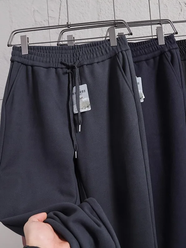 

Men's Outdoor Warm Comfortable Elastic Waist Straight Leg Loose Sport Pants Wool Silk Inteated Fce Autumn Winter Casual ...