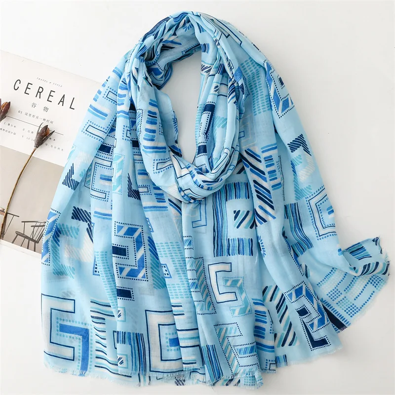 Spain Fashion Geometric Letter Fringe Viscose Shawl Scarf Lady High Quality Wrap Pashmina Stole Bufandas Muslim Hijab 180*90Cm