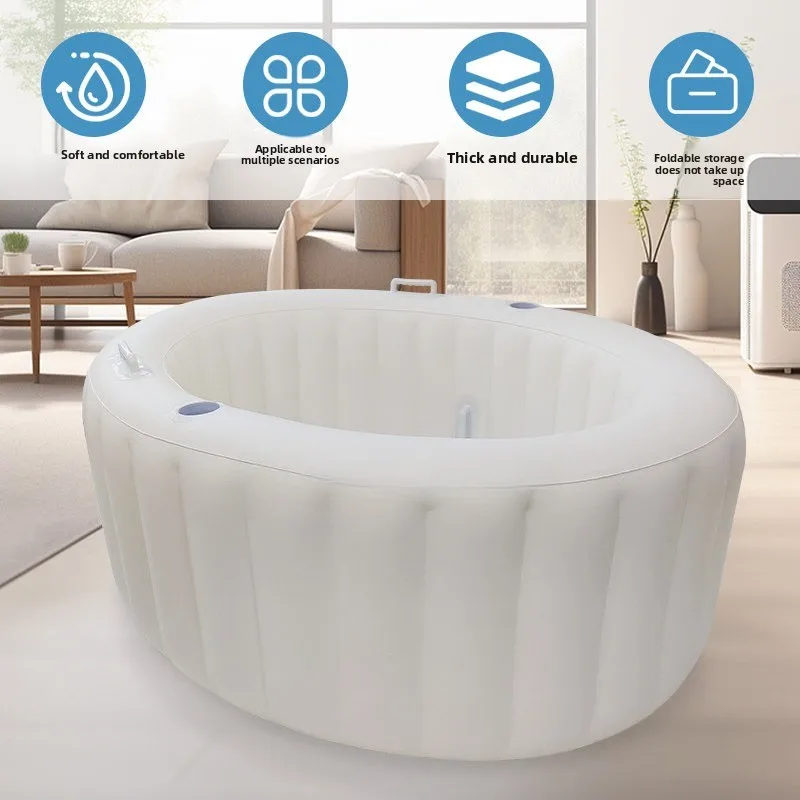 Thick Eco-friendly Milky White PVC Inflatable Bathtub, Portable Maternity Birth Pool with Dual Cup Holders for Home Use