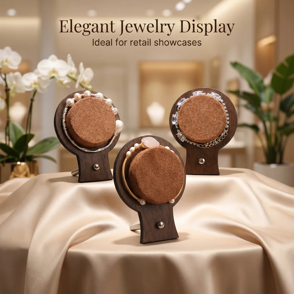 

Walnut Wood Velvet Bracelet Display Stand Vintage Wrist Simulation Jewelry Holder for Bangles, Watches, Home & Boutique