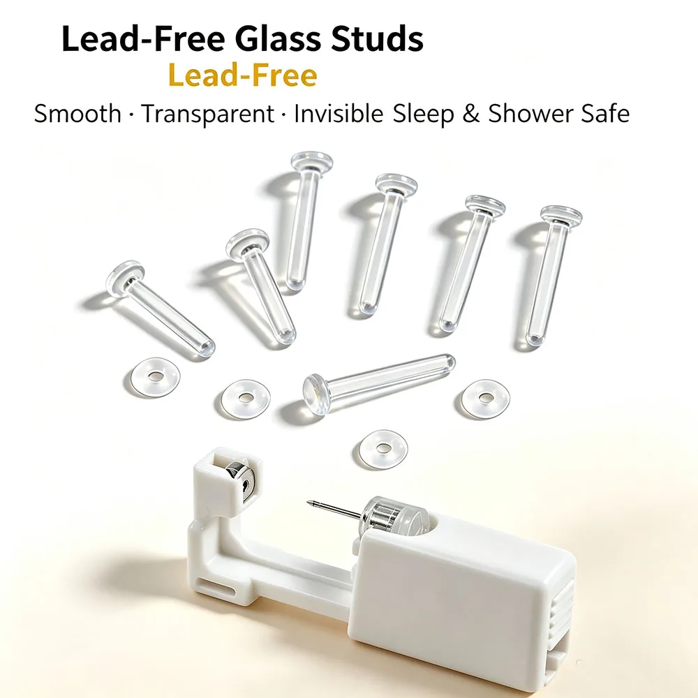 2PCS Disposable Ear piercing gun with 4pcs Glass Piercing Retainers for Rook/Ear/Nose Cartilage Belly Nose Piercing Kit Jewelry