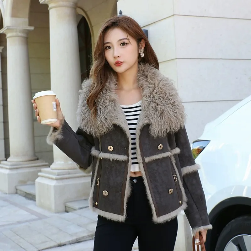 

Hot-selling new style real rabbit fur all-in-one women's fur coat lamb hair large fur collar Korean style casual short style