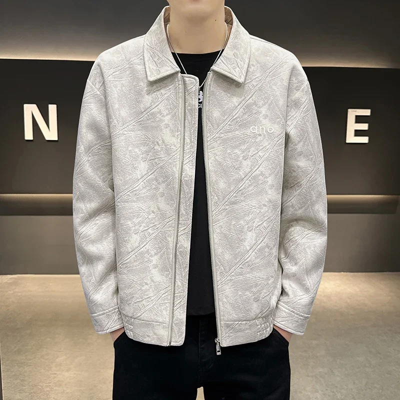 

Новая осенне-зимняя модная мужская куртка из искусственной кожи с лацканами, высококачественная ветрозащитная и универсальная куртка.