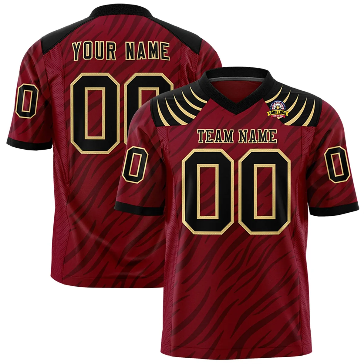 

Custom Crimson Black Personalized Tiger Stripe Graffiti 3d Printed Football Jersey Summer Shirts Jersey Short Sleeves